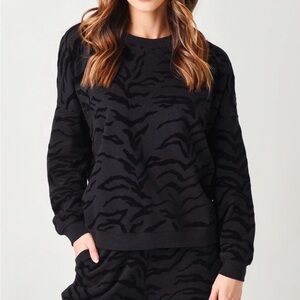 Z SUPPLY MARIN TIGER FLOCKED BLACK PULLOVER CREWNECK SWEATSHIRT WOMENS XS